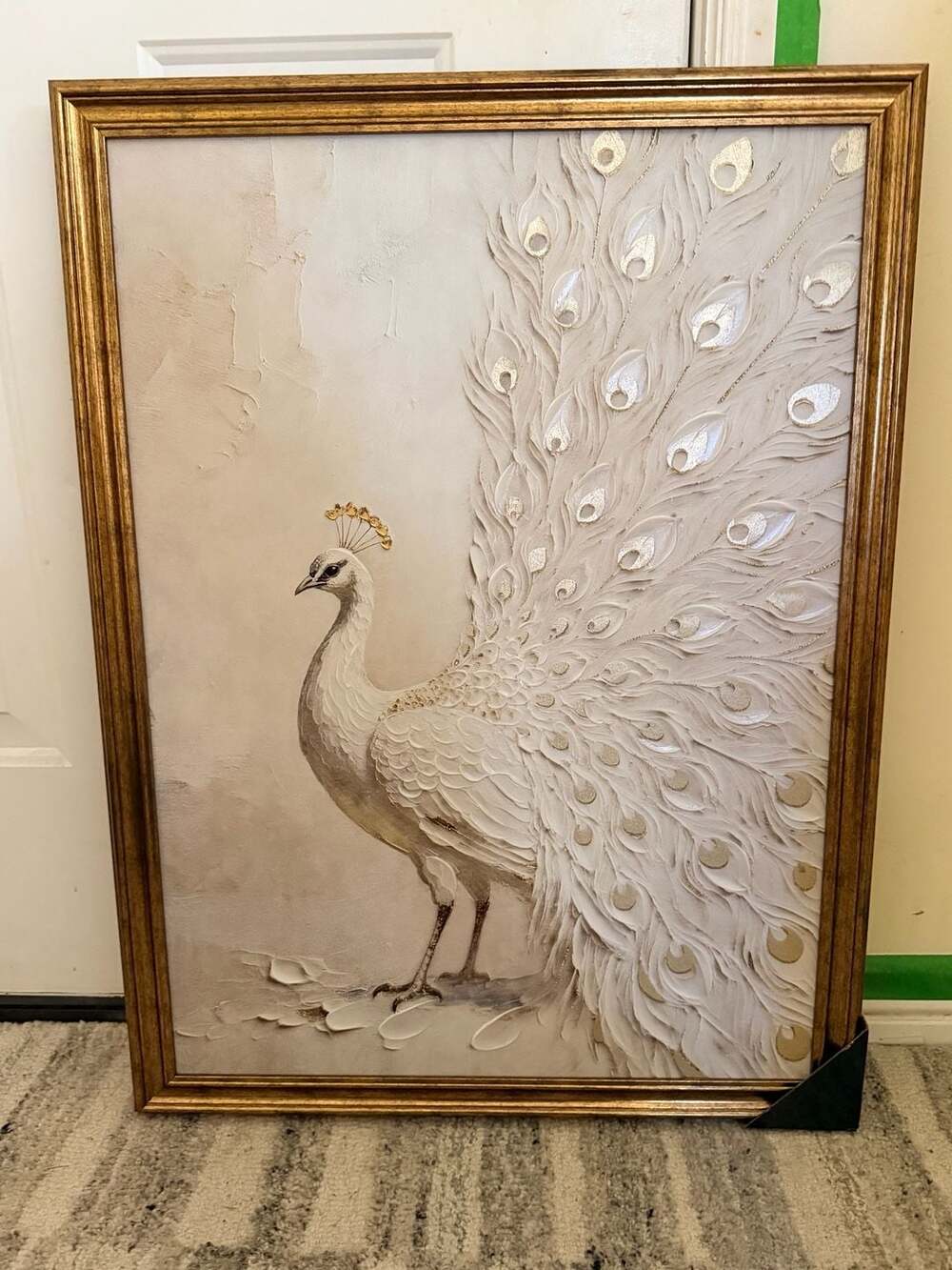 Ophelia & Co. Animals Series Framed White Peacock Textured Canvas Wall Art